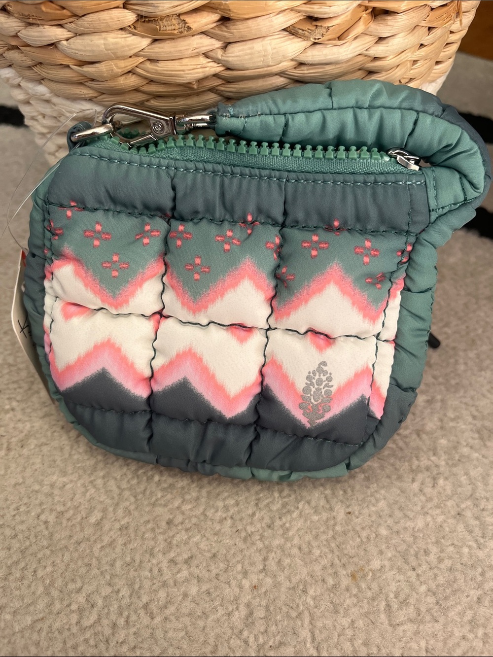 Quilted Chevron Mini Crossbody Bag - Teal & Pink